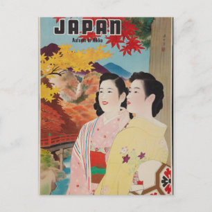 Carte Postale Original Japon en automne Nikko poster vintage les