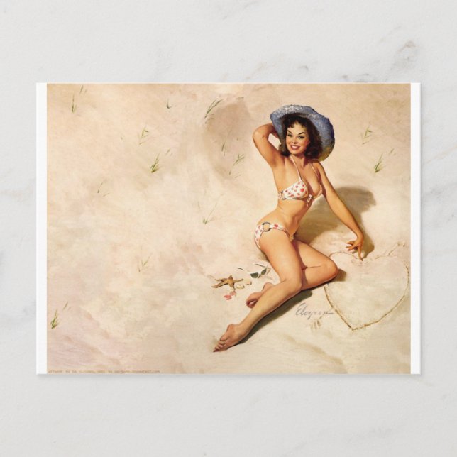 Carte Postale Originale pin-up vintage sur la plage (Devant)