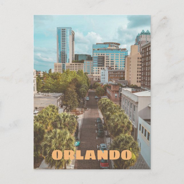 Carte Postale Orlando, Floride photo du centre-ville avec nom (Devant)