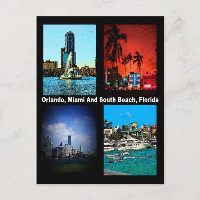 Carte Postale Orlando, Miami, South Beach Collage (Devant)