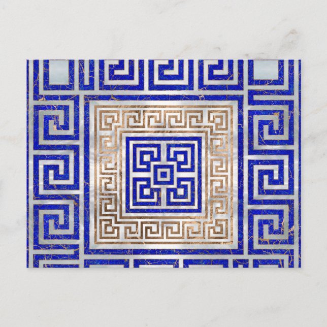 Carte Postale Ornement clé grecque - Lapis Lazuli et or (Devant)