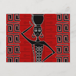 Carte Postale Ornement Ethique Africain Noir et rouge N1