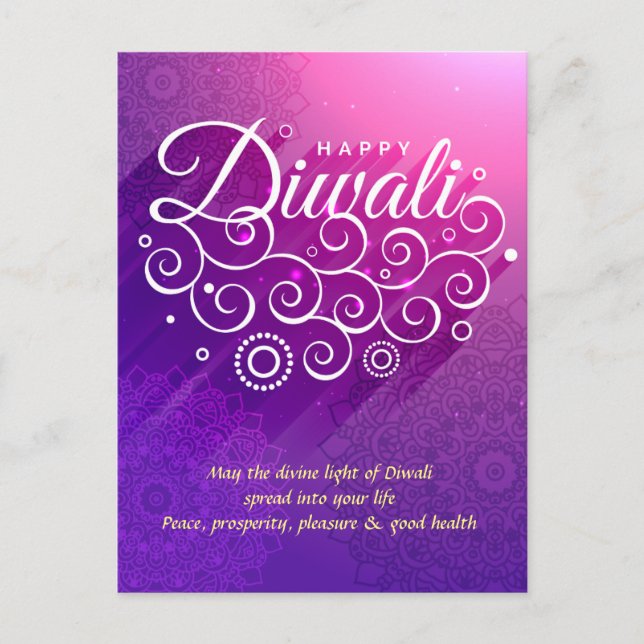 Carte Postale Ornement florissant violet brillant Joyeux Diwali (Devant)