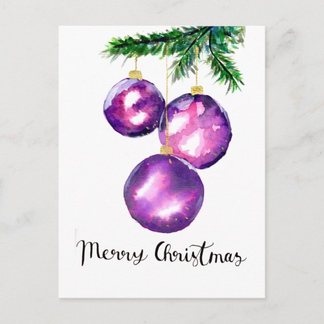 Carte Postale Ornements d'arbre de Noël violet (Devant)