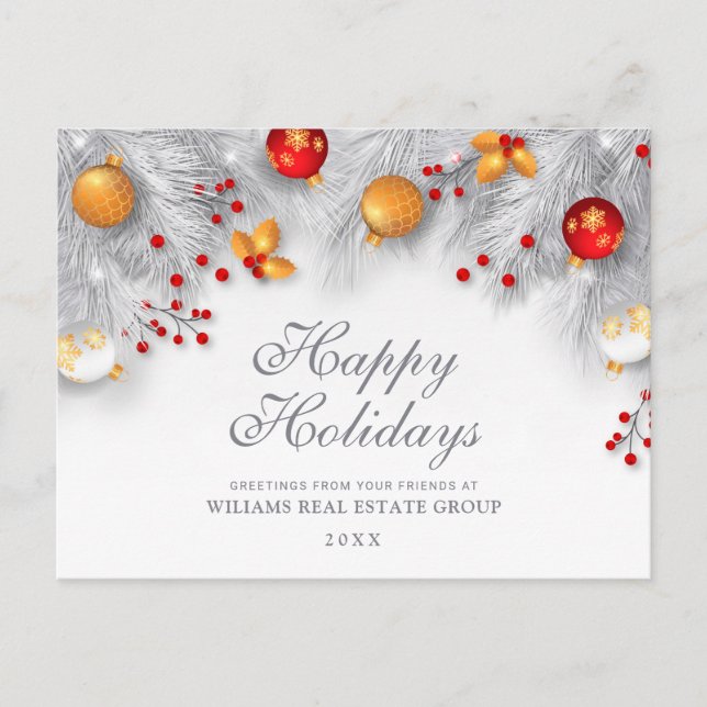 Carte Postale Ornements de Noël Argent Salutation d'entreprise (Devant)