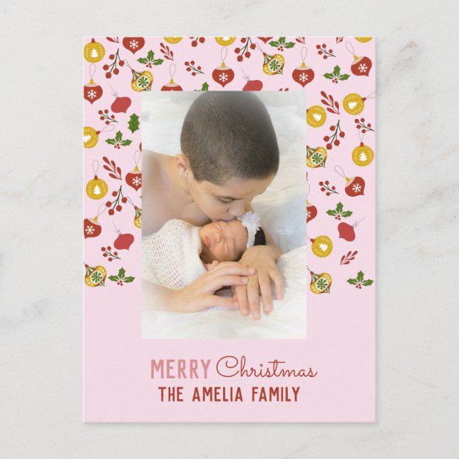 Carte Postale Ornements de Noël Fête Festive Photo de famille (Devant)