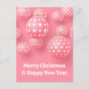 Carte Postale Ornements Roses Joyeux Noël Et Bonne Année