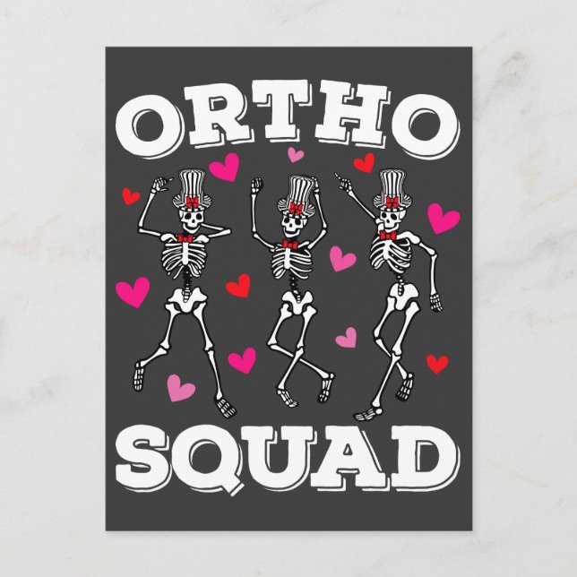Carte Postale Ortho Squad Squelette Dansant Saint-Valentin (Devant)