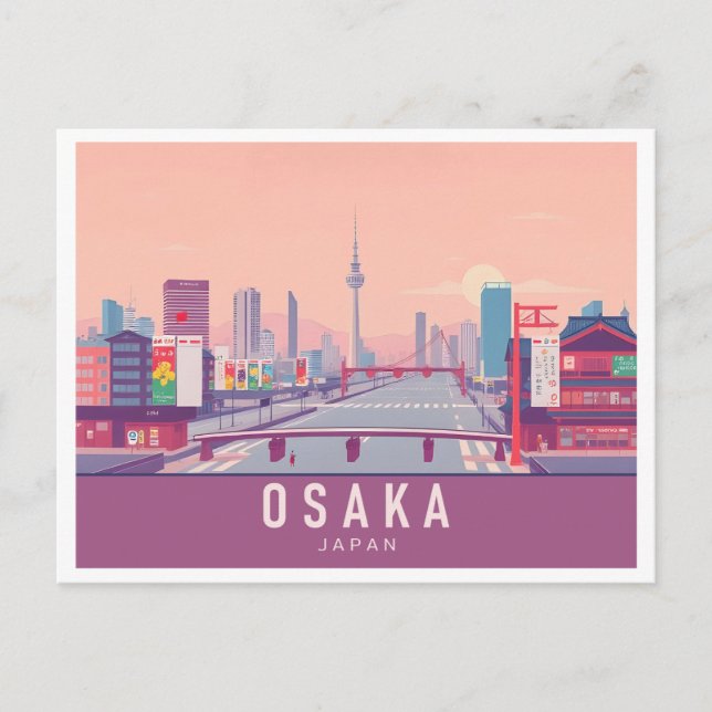 Carte Postale Osaka Japan Pastel Voyage Design (Devant)