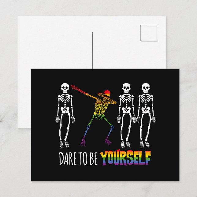 Carte Postale Osez Être Vous-Même Halloween Dabbing Squelette (Devant / Derrière)