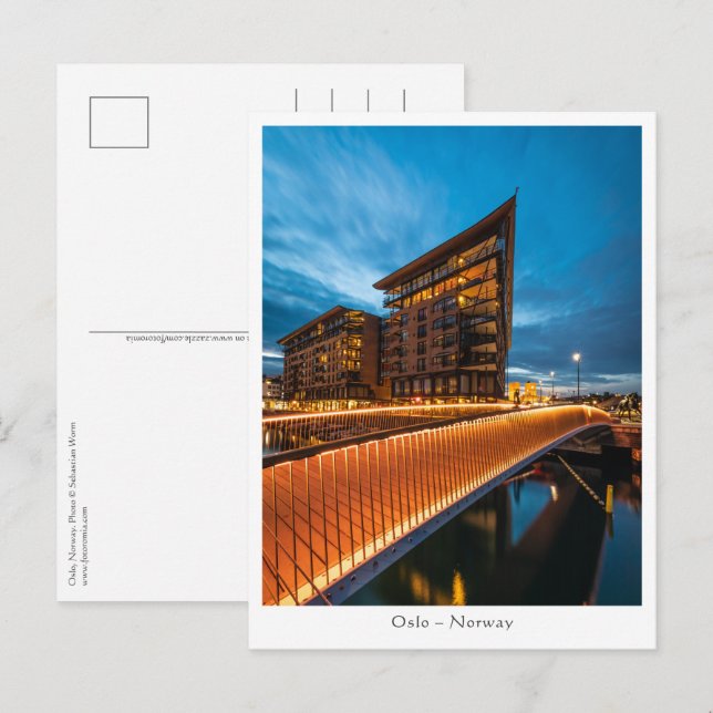 Carte Postale Oslo la nuit, Norvège (Devant / Derrière)