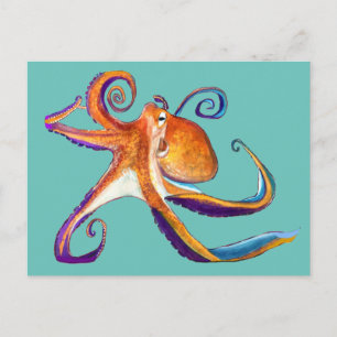 Carte Postale Otopus vie marine aquarelle art