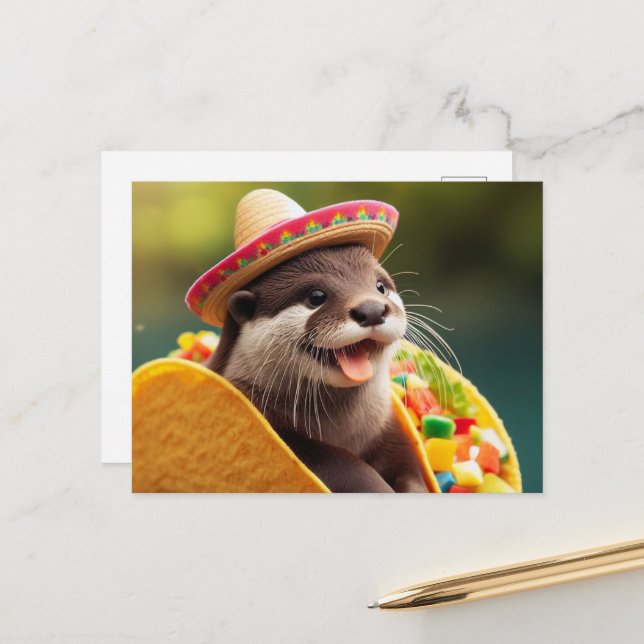 Carte Postale Otter Avec Tacos Adorable (Devant/Arrière en situation)