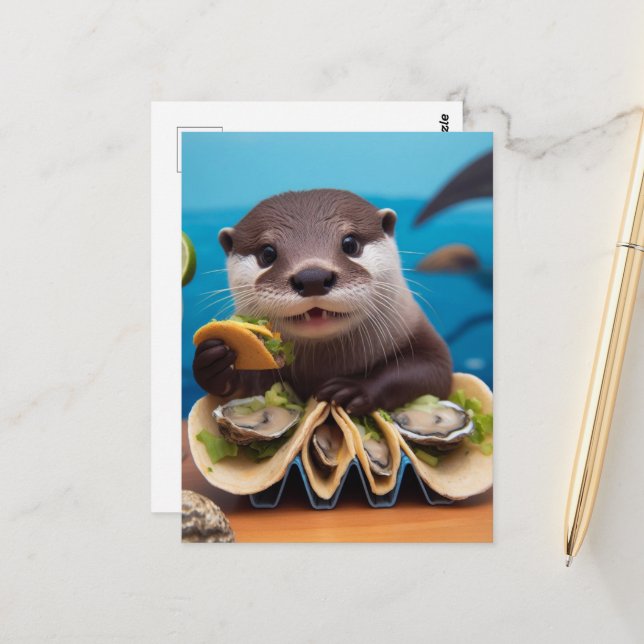 Carte Postale Otter Avec Tacos Osyster (Devant/Arrière en situation)