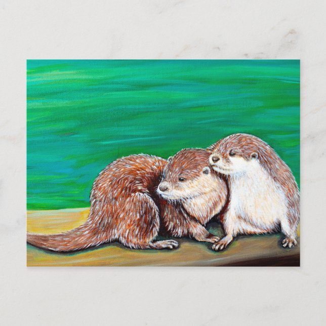 Carte Postale Otter Best Friends Peinture (Devant)