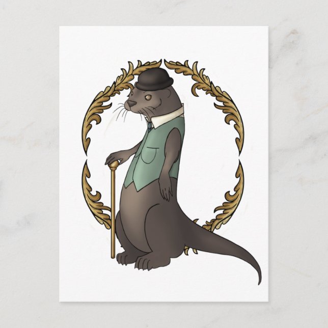 Carte Postale Otter dans un manteau et Casquette Bowler (Devant)