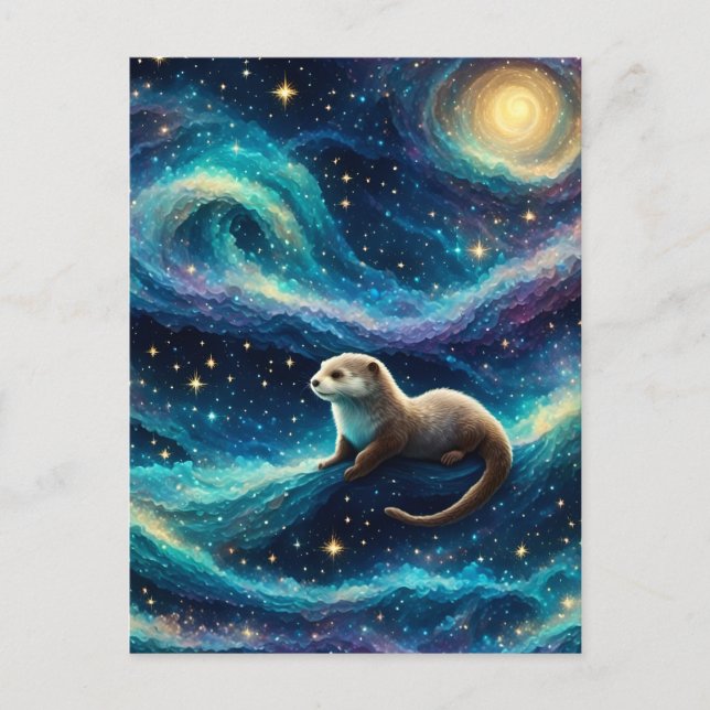 Carte Postale Otter dans un océan étoilé (Devant)