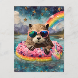 Carte Postale Otter dans une noix de Doughnut lors d'un voyage e