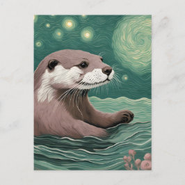 Carte Postale Otter dans une nuit étoilée Rose