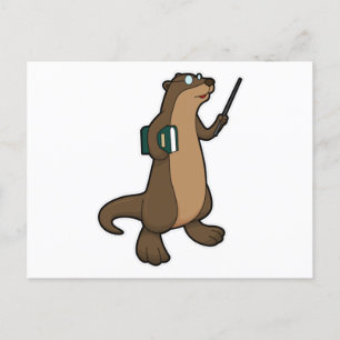 Carte Postale Otter en tant qu'enseignant avec livre et pointeur
