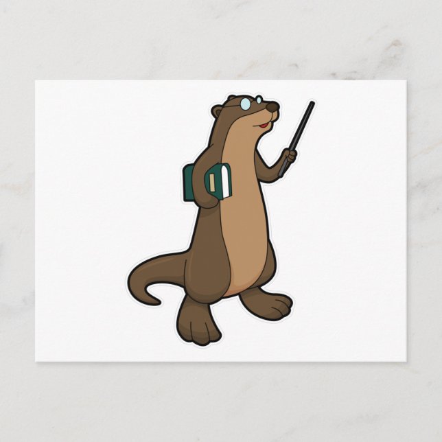 Carte Postale Otter en tant qu'enseignant avec livre et pointeur (Devant)