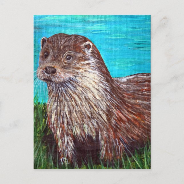 Carte Postale Otter par une peinture fluviale (Devant)