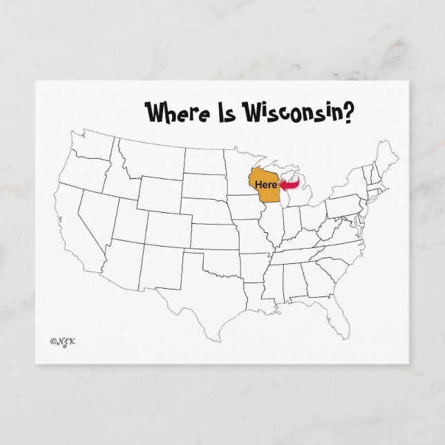 Carte Postale Où Est Le Wisconsin ? (Devant)