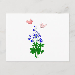 Carte Postale Oubliez-moi pas les fleurs bleu, shamrock, papillo