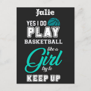 Carte Postale Oui Je Joue Au Basket Comme Une Fille Turquoise