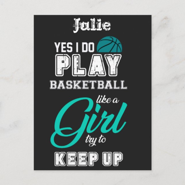 Carte Postale Oui Je Joue Au Basket Comme Une Fille Turquoise (Devant)