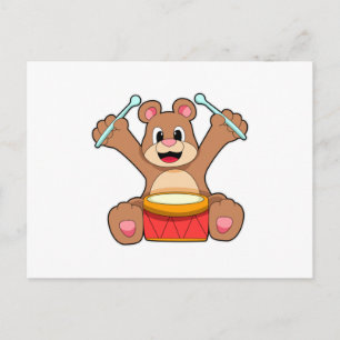 Carte Postale Ours à la musique avec tambour