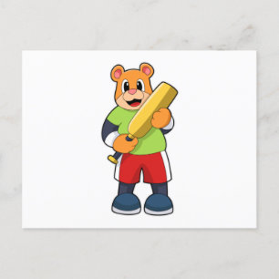 Carte Postale Ours au cricket avec chauve-souris de cricket