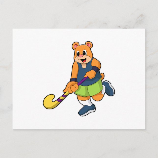 Carte Postale Ours au hockey avec une batte de hockey (Devant)