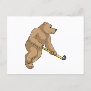 Carte Postale Ours au hockey avec une batte de hockey