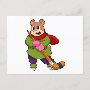 Carte Postale Ours au hockey sur glace avec bâton de hockey sur 