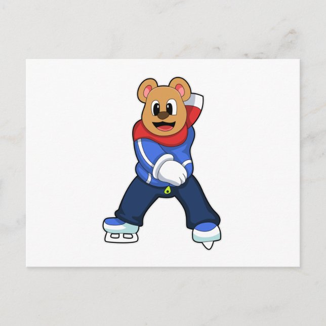 Carte Postale Ours au patinage sur glace avec des patins à glace (Devant)