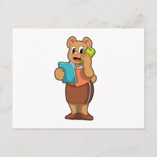 Carte Postale Ours au poste de secrétaire lors d'un appel téléph