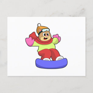 Carte Postale Ours au snowboard avec planche de snowboard