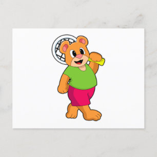 Carte Postale Ours au tennis avec raquette de tennis