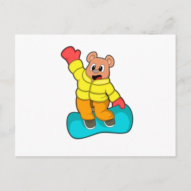 Carte Postale Ours aux sports de snowboard (Devant)