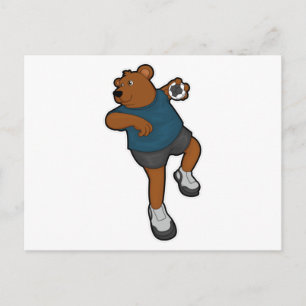 Carte Postale Ours avec joueur de handball avec balle de handbal