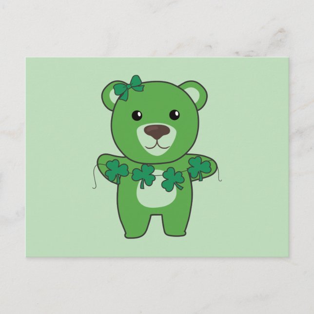 Carte Postale Ours Avec Shamrock Mignons Animaux Pour La Chuck C (Devant)