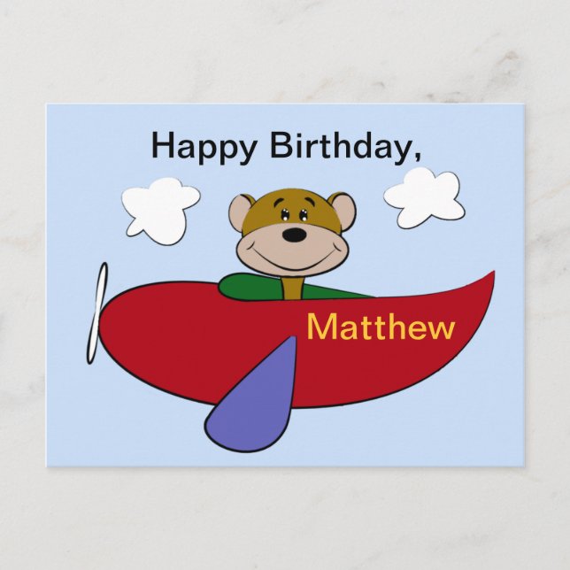 Carte Postale Ours Avion Anniversaire (Devant)