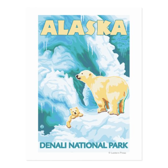 Carte Postale Ours blancs et CUB - parc national de Denali,