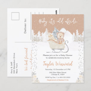 Carte Postale Ours Brun de Traîneau d'Hiver Baby Shower