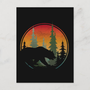 Carte Postale Ours Coucher de Soleil Forêt Animal de la Nature