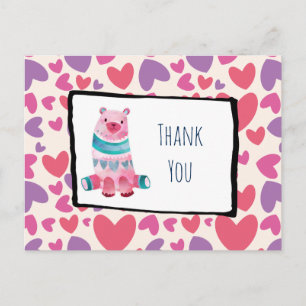 Carte Postale Ours d'aquarelle mignonne sur un Merci de Motif du