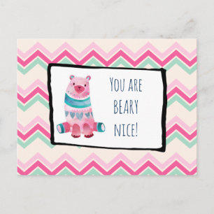 Carte Postale Ours d'aquarelle mignonne sur un Merci de Motif du