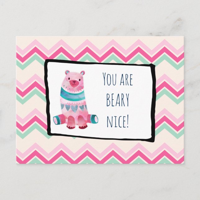 Carte Postale Ours d'aquarelle mignonne sur un Merci de Motif du (Devant)