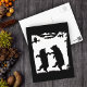 Carte Postale Ours de danse Silhouette noire (Two black silhouette dancing bears in woods owl in tree on postcard.)